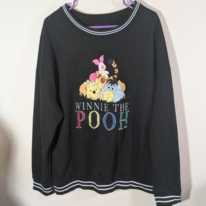 Winnie the Pooh Disney Embroidered Letter Black Oversized Sweatshirt 2X